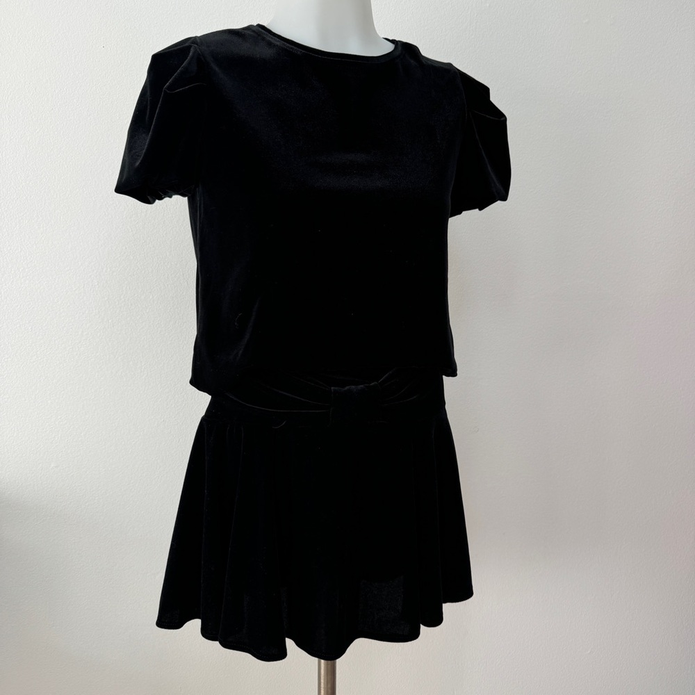 Zara Girls Black Velvet Puff Sleeve Top and Matching Skirt Size 13-14